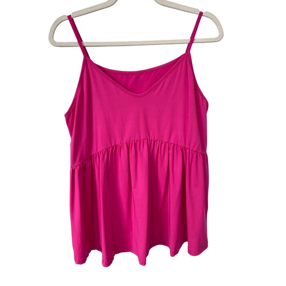 Lyaner Sleeveless Babydoll Peplum Top Size XL VNeck Hot Pink Feminine Barbiecore